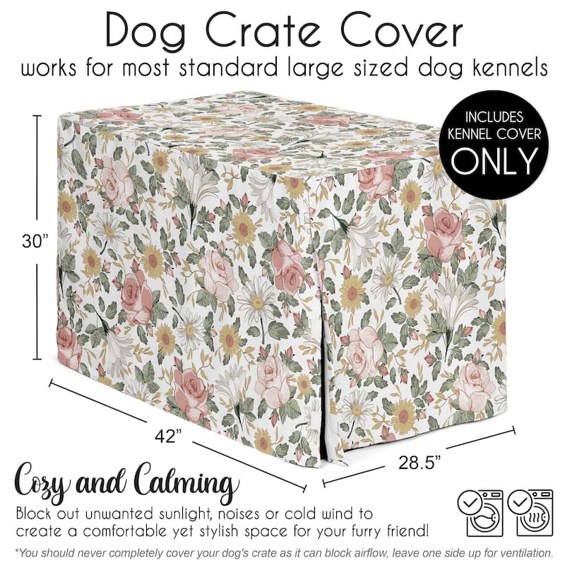 Sweet Jojo Designs Vintage Floral Boho Girl Dog Crate Kennel Cover 42in. - Blush Pink Yellow and Green Bohemian Shabby Chic Rose