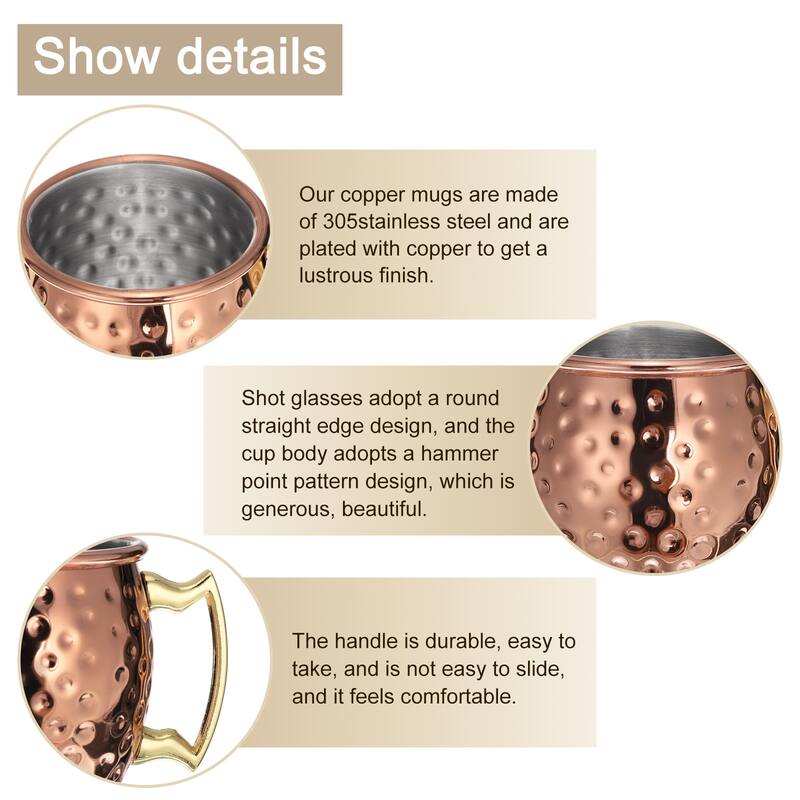 Copper Mugs 60ml/2 OZ Mini Hammered Cocktail Mugs, 4Pcs Rose Gold - Rose Gold