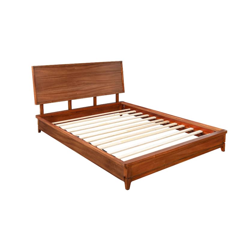California King Platform Bed with Sleigh Panel Headboard, Brown