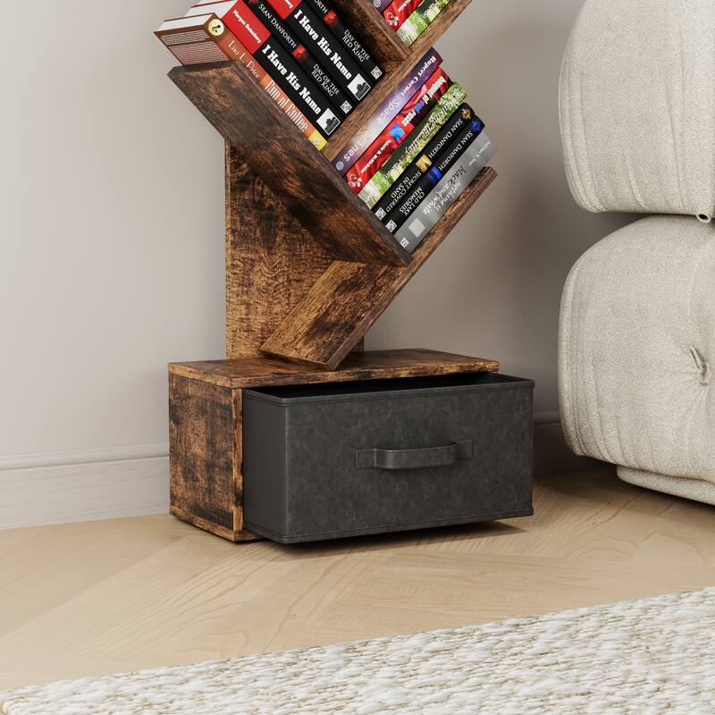 9 Tier Tree Bookshelf with Drawer Bookcase, Modern Book Storage, Free Standing Tree Bookcase, Utility Organizer Shelves
