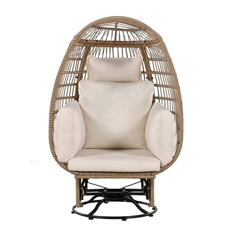 Rattan Egg Patio Swivel Chair with Cushions and Rocking Function - Natural+Beige