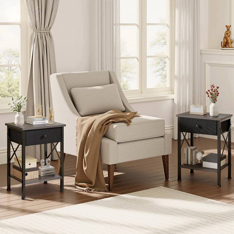 Javlergo 2 Pack X Frame Nightstand with Removable Fabric Drawer Easy to Clean Multifunctional End Table with Open Shelf