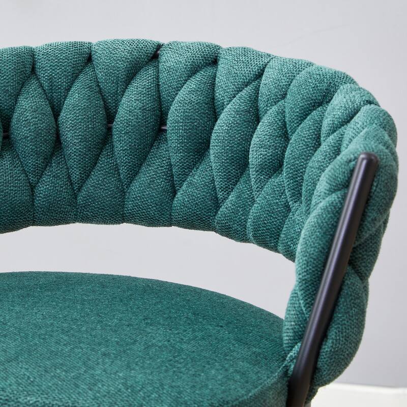 Set of 2 Bar Stools with Breathable Cotton and Linen Soft Cushions, Black spray-painted Iron Frame