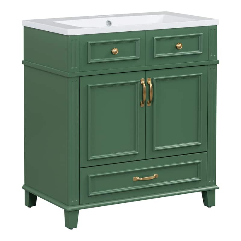 Roomfitters 30" Vanity with Resin Sink, Solid Wood Cabinet with Soft Closing Doors, Retro Freestanding Storage Style