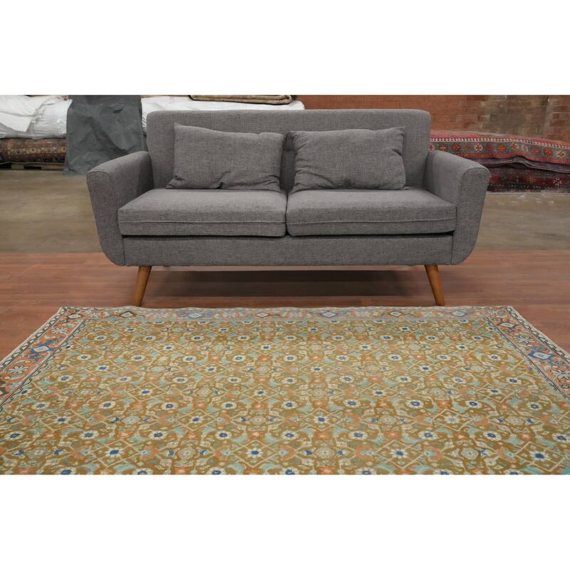 Hand Knotted Oriental 100% Wool Carpet Traditional Floral Green Tabriz Area Rug - 6' 8'' X 4' 10''