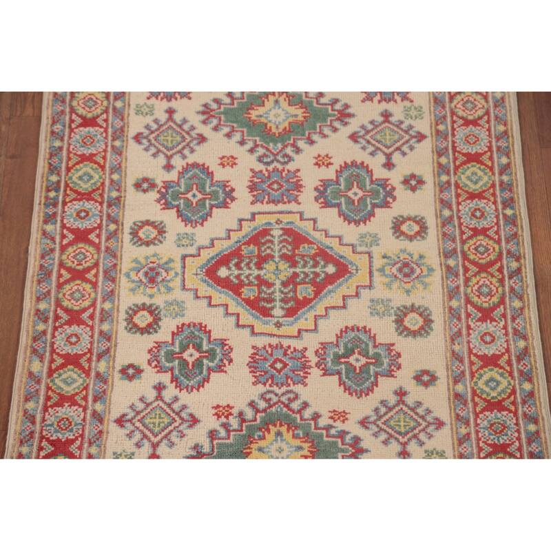Geometric Kazak Oriental Foyer Rug Hand-Knotted Wool Carpet - 2'9" x 3'10"