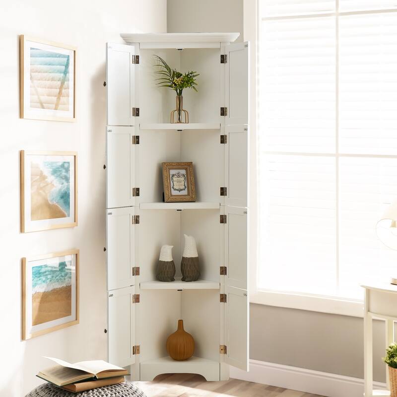 Classic Storage Cabinet Entryway Cabinet with 4 Adjustable Shelves, Corner Cabinet Accent Cabinet Sideboard