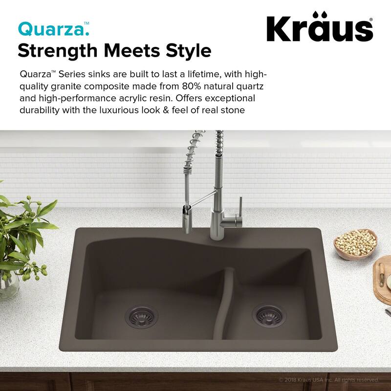 Kraus Quarza 33" Undermount Double Basin Granite Composite Kitchen