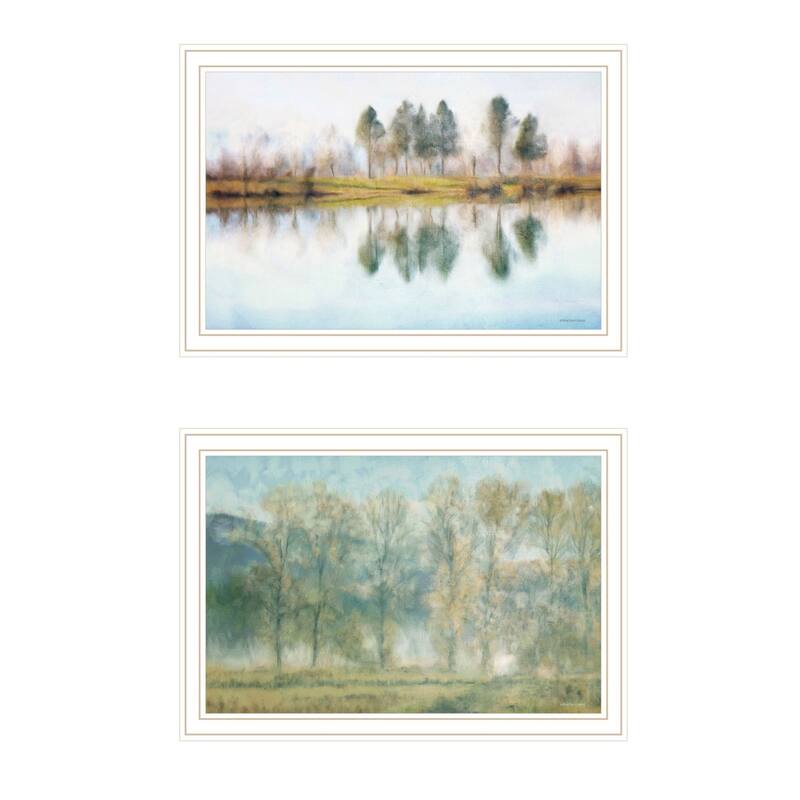 Trendy Decor 4U "Peaceful Lake Reflection" Printed Framed Wall Art by Bluebird Barn - White - 20 x 14