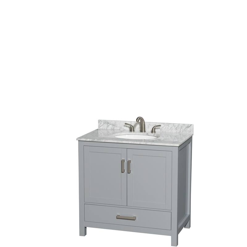 Wyndham Collection Sheffield Single Vanity Set - 36-Inch Single - Gray, White Carrara Marble Top, Chrome Trim