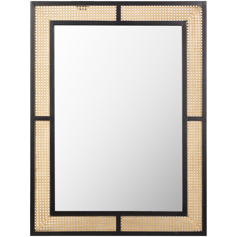 Aviva Modern Boho Cane & Black Rectangular Wall Mirror