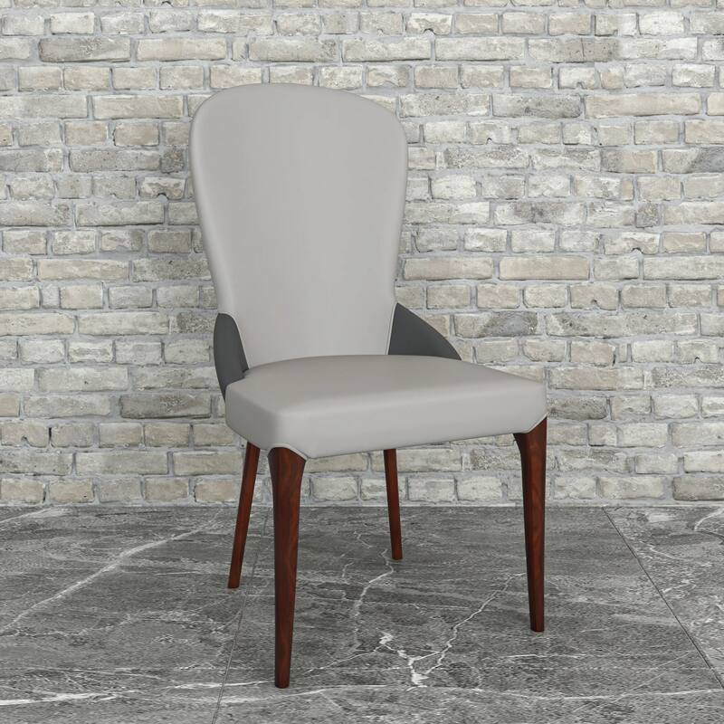 Havana Leather Upholstered Solid Wood Dining Chair Two-Tone Color Design Set of 4