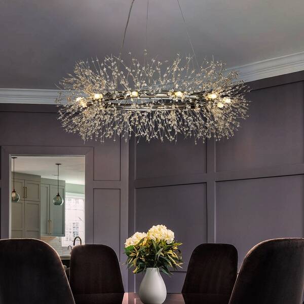 slide 2 of 6, 12 Light Décor Sputnik Chrome Chandelier with Firework Crystal Accent - W:39.4"