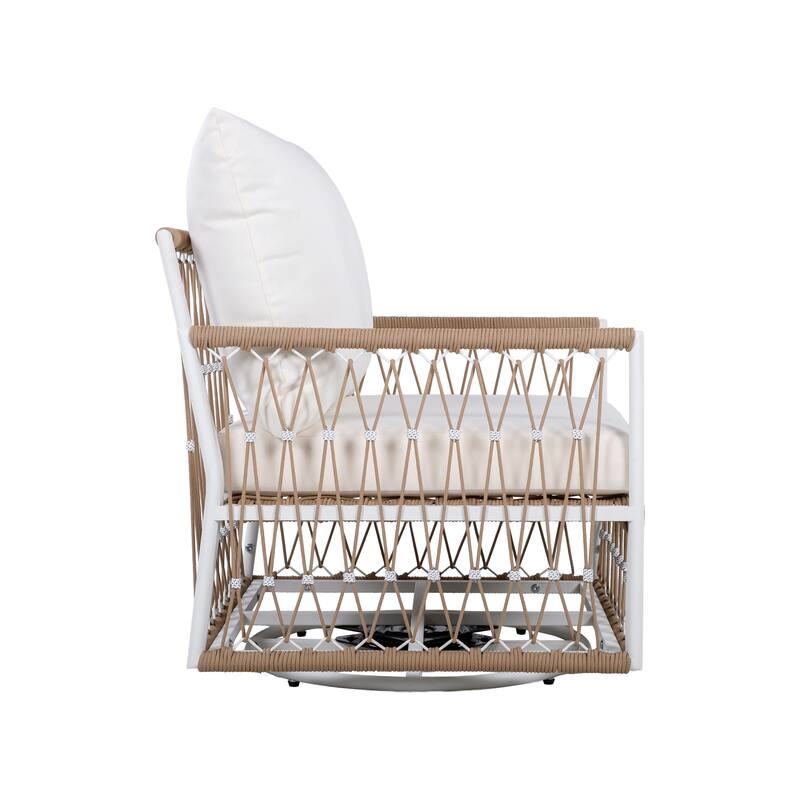 3-Piece Bohemian Outdoor Furniture Set with 2 Swivel Chairs & Tempered Glass Side Table, Waterproof Patio Conversation Set