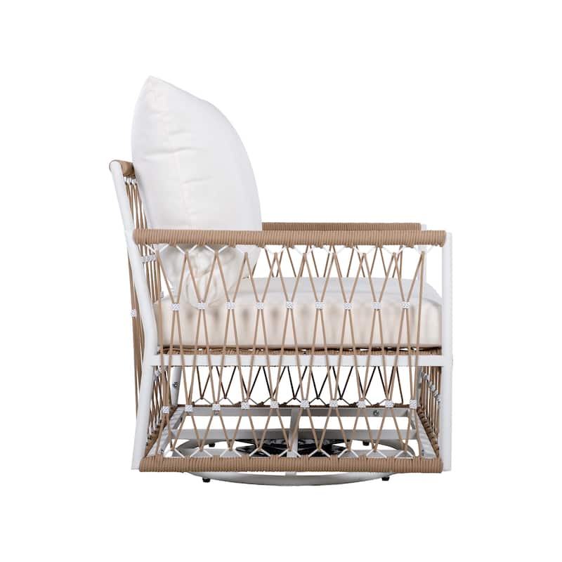 Roomfitters Set of 2 Outdoor Swivel Lounge Chairs, 360° Wicker Patio Chairs with Handwoven Rope, Beige+Natural