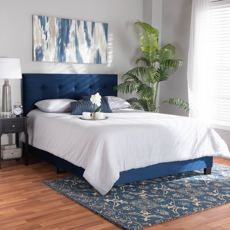 Caprice Modern Glam Velvet Fabric Upholstered Panel Bed