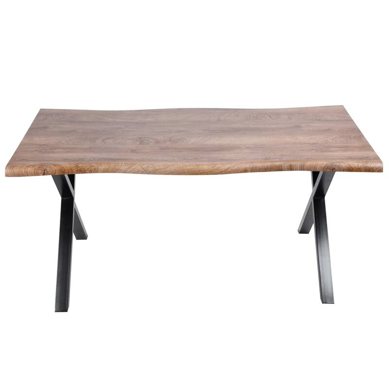 Homy Casa 63" Modern Dining Table, Unique Wavy Edge Top Office