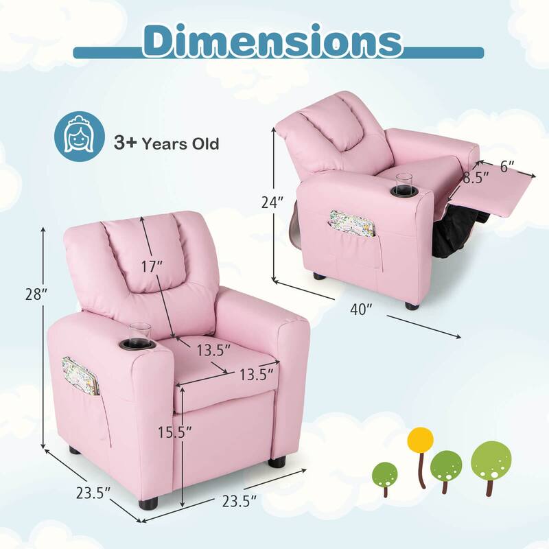 Costway Kids Recliner Chair with Cup Holder & Side Pocket Adjustable