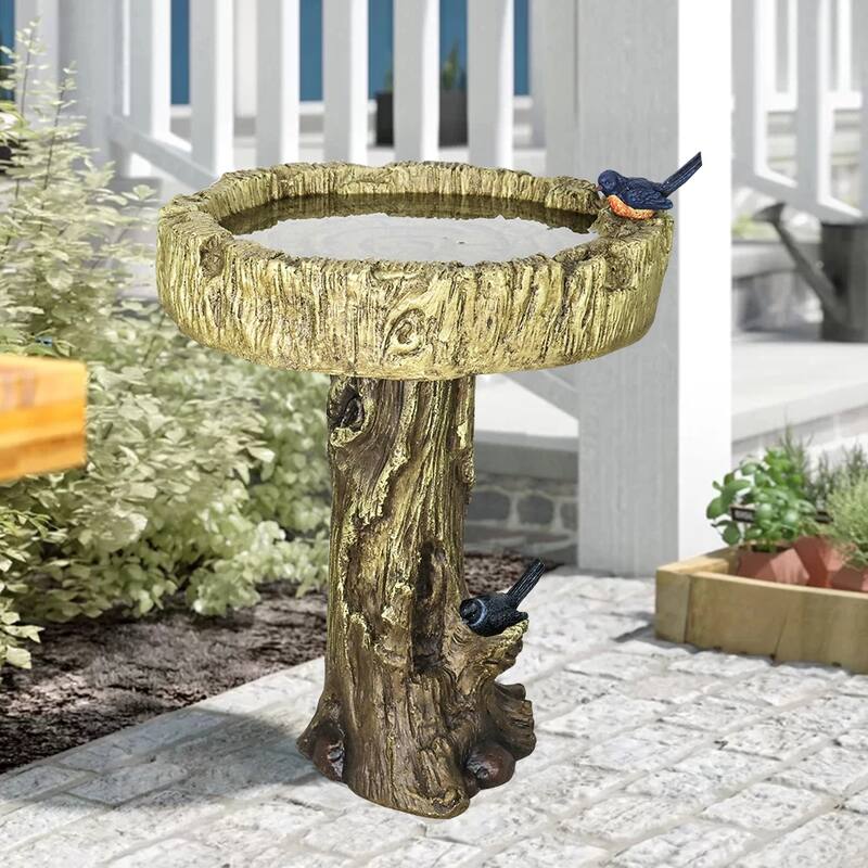 24.2 in H Concrete Bird Bath for Outdoor - Pedestal Tree Like Birdbath - Brown