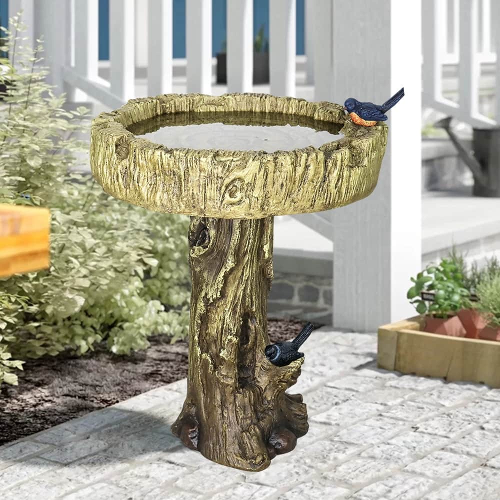 24.2 in H Concrete Bird Bath for Outdoor - Pedestal Tree Like Birdbath