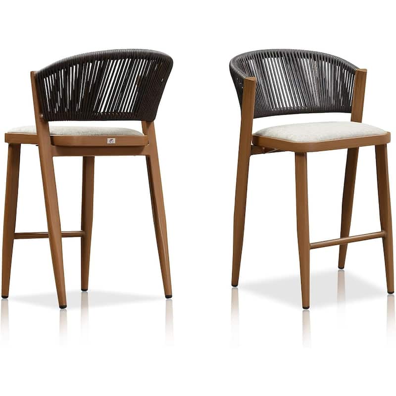 PURPLE LEAF Bar Stool Set of 2 Outdoor Rattan Bar Chair with Back Metal Bar Height Stool Wicker Barstool Dark Grey - N/A - Counter Height-cinerous Cushion