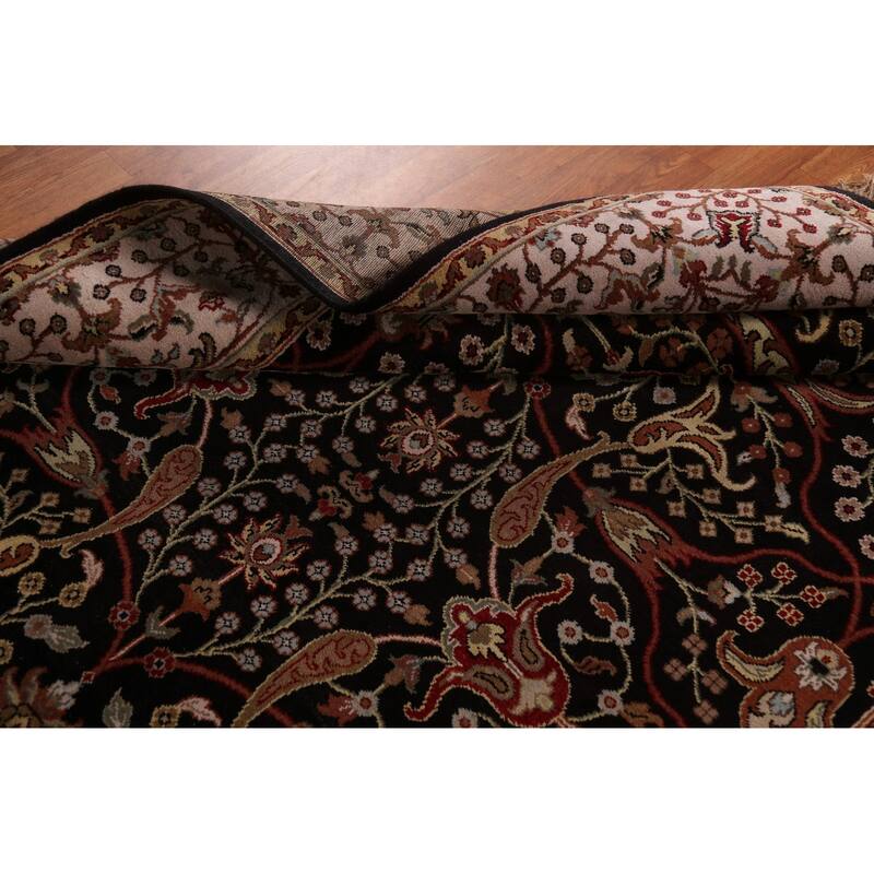 Black Agra Oriental Area Rug Handmade Wool Carpet - 6'1"x 9'2"