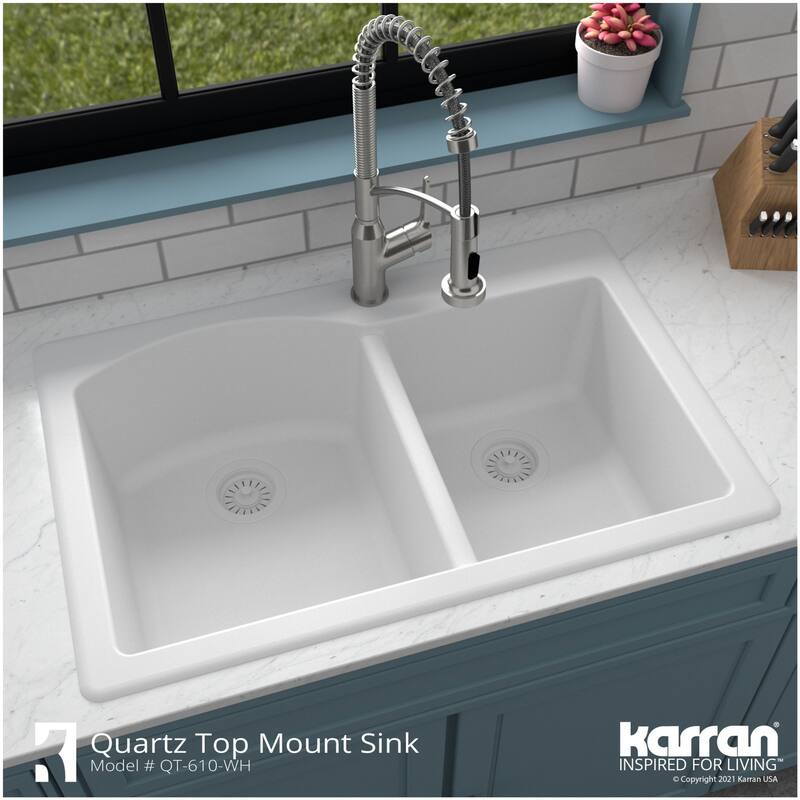 Karran USA QT-610 Quartz QT 33" Drop In Double Basin Quartz Composite