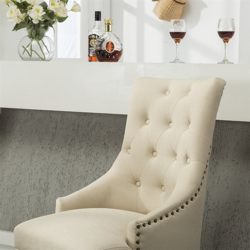 Button Tufted Solid Wood Wingback Chairs with Nail Heads, Set of 2