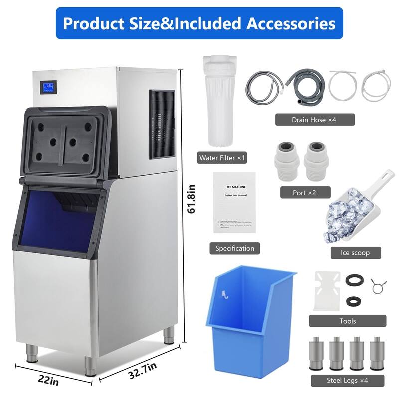 Touchscreen Ice Maker Machine - 350Lbs/24H
