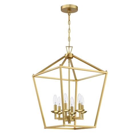 6-light pendant with steel cage shade and soft gold / Black finish