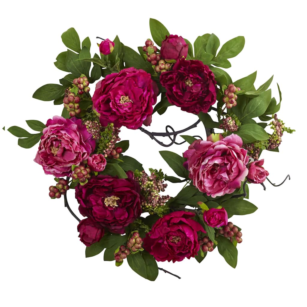 Peonies and Berries Artificial Wreath, 20-Inch, Unlit