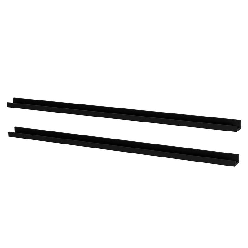 Wallniture Denver Narrow Picture Ledge Wall Shelves 60" ,Black, Set of 2