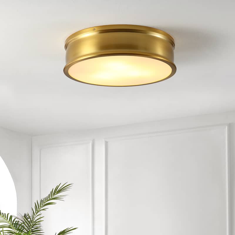 SAFAVIEH Lighting Venita Flush Mount - 17" W x 17" D x 4" H - Brass Gold - 17Wx17Dx4H