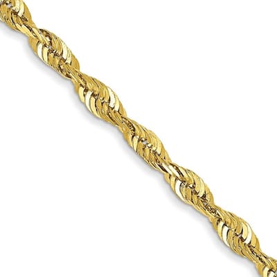 Curata 10k Yellow Gold 2.55mm Sparkle Cut Extra Lite Rope Chain Bracelet