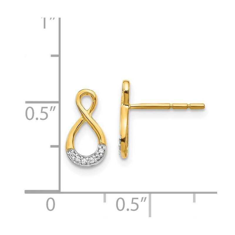 Curata 14k and Rhodium Diamond Post Earrings - 12x6mm Wide