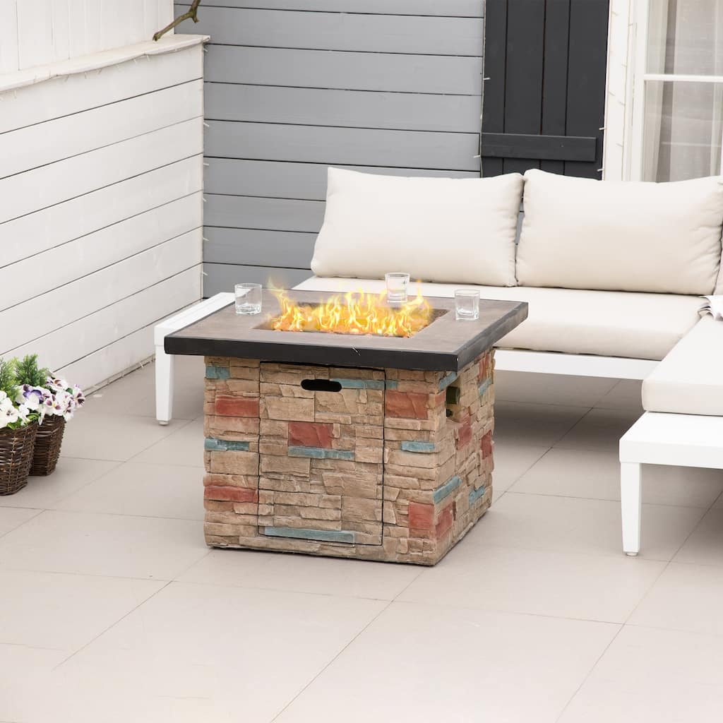 Outsunny 32 Inch Square Propane Fire Pit Table, 50,000BTU Gas Firepit with Protective Cover, Lava Rocks, CSA Certification
