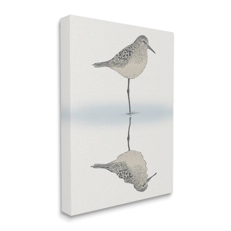 Stupell Soothing Sandpiper Bird Standing Ocean Shoreline Reflection Canvas Wall Art, Design by Ziwei Li