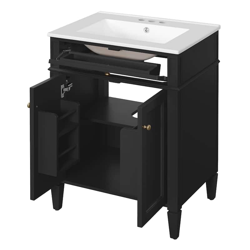 24" Bathroom Vanity With 2 Doors And Tip-Out Drawer, Bathroom Storage Cabinet With Sink, Soft-Closing Doors With Organizers