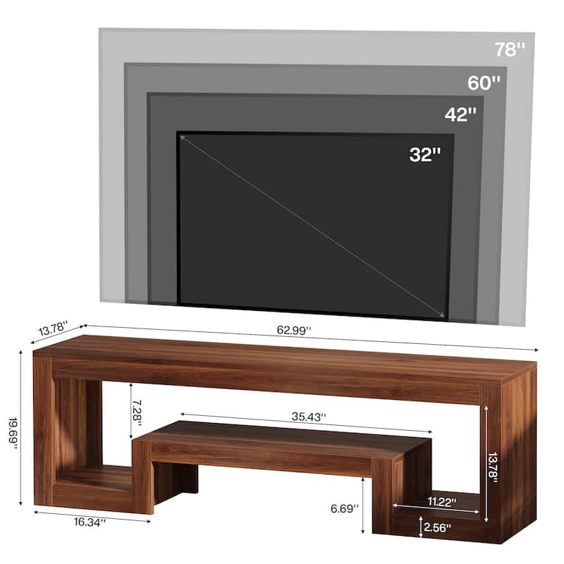 63-Inch TV Stand for 55/60/65-Inch TVs, Farmhouse Entertainment Center with Open Storage Shelves