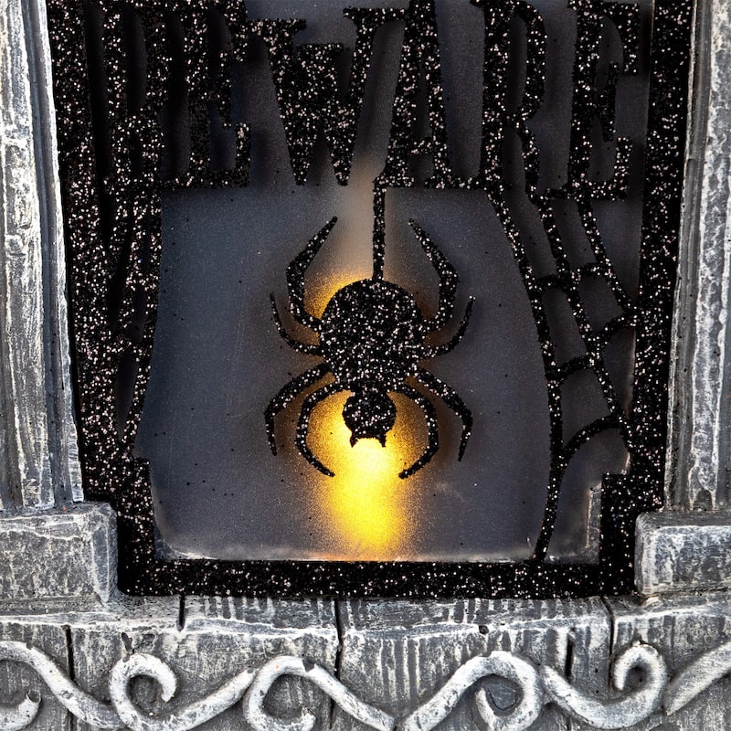Lighted Flickering Beware Gravestone Halloween Decoration - 13.5" - LED Orange Light