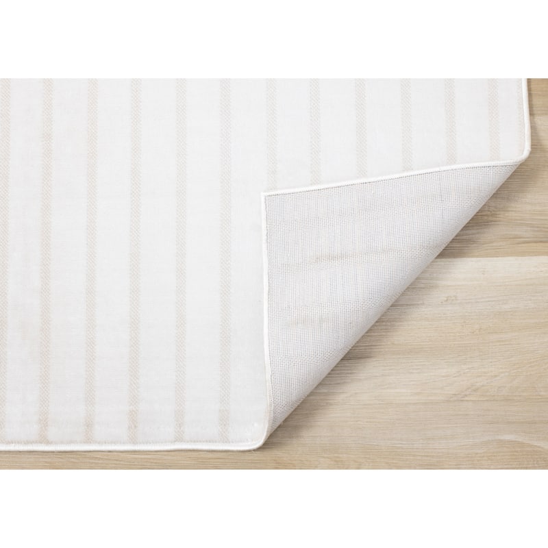 Washable Beige White Modern Curves Area Rug
