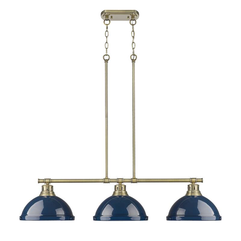 Yep by Golden Lighting Duncan 3-light Island Light in Aged Brass and Navy Blue shade