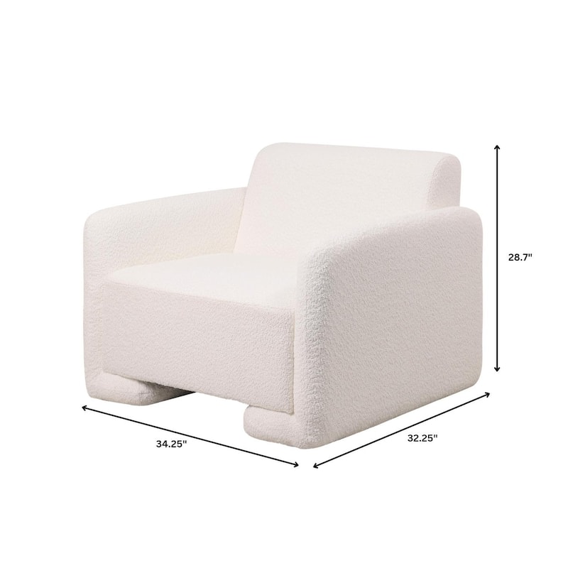 Nyta Mid-Century Accent Armchair in Deep Foam Seat, Boucle or Linen Upholstery, and Plastic Glides with Solid Wood Support