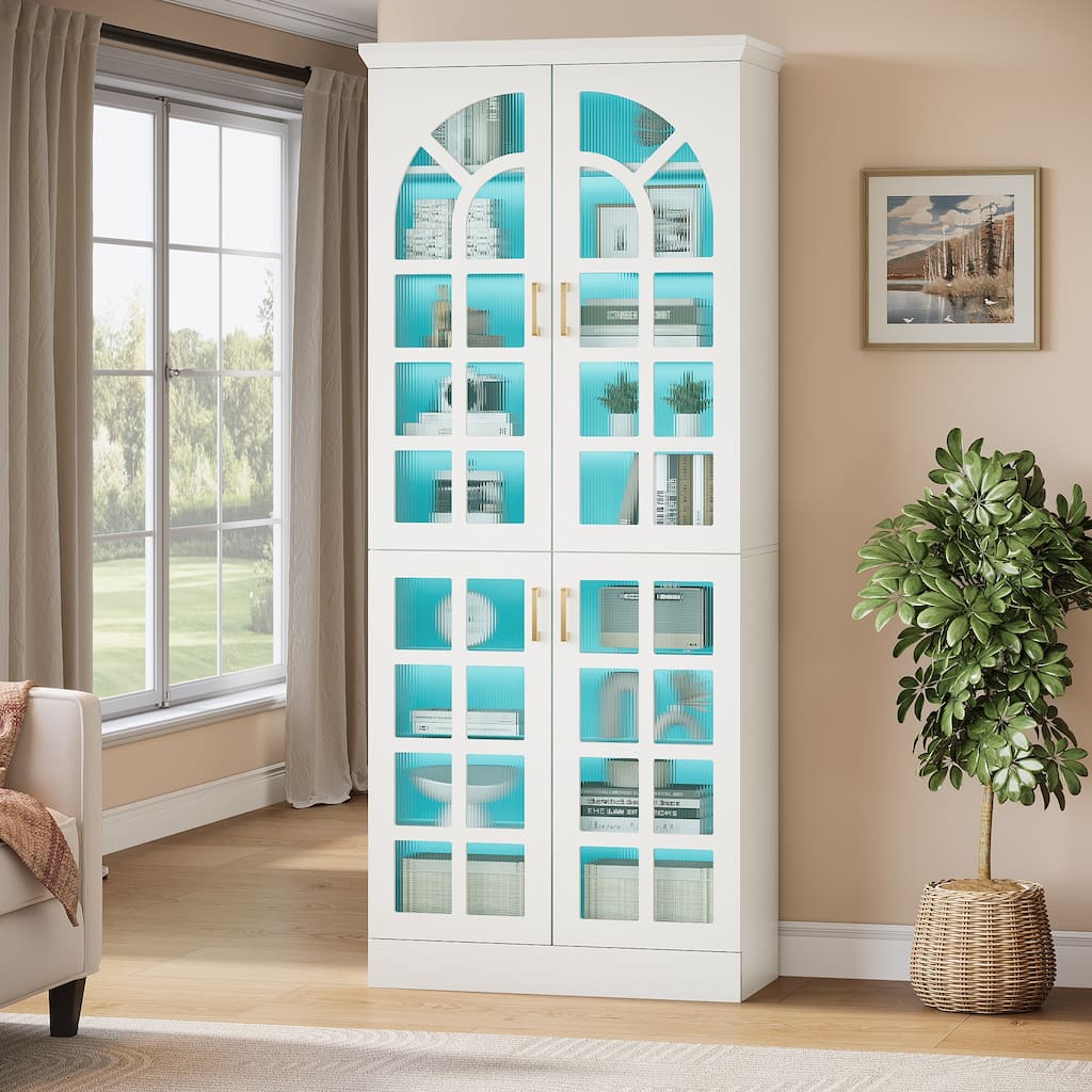 Pantry Cabinet with LED Lights, 76" Tall Adjustable Storage Cabinet