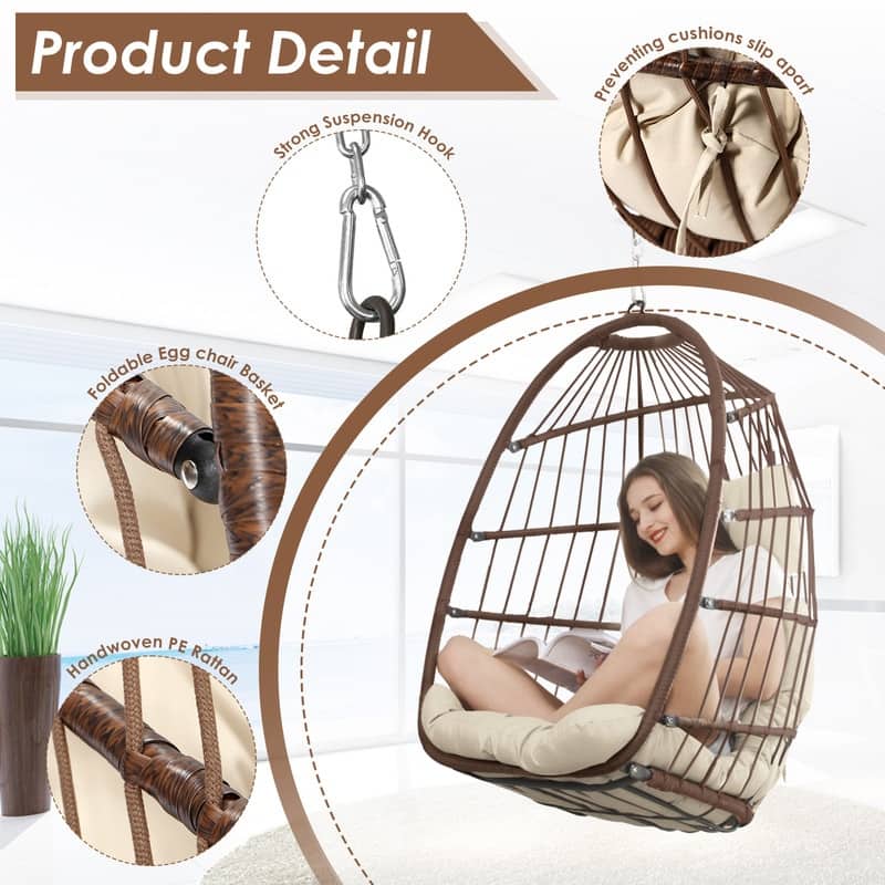 FINCATI Outdoor Royal Egg Chair Without Stand, 350 lbs Indoor Comfy Hanging Egg Chair Without Stand, Egg Swing Without Stand