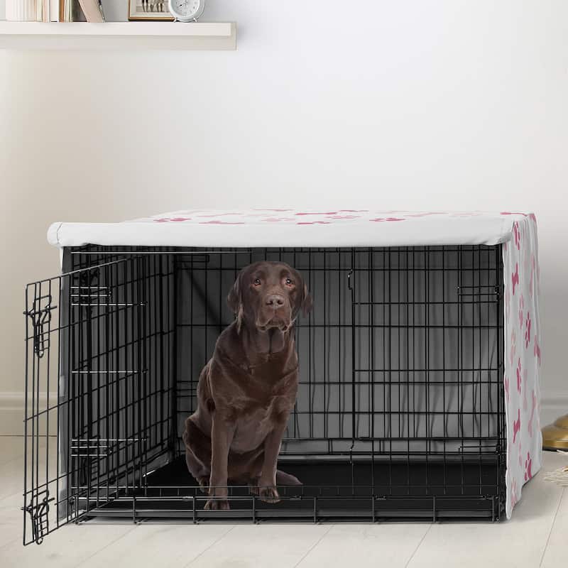 Sweet Jojo Designs Bone Paw Print Girl Dog Crate Kennel Cover 42in. - Light and Bright Blush Pink Modern Off White Puppy