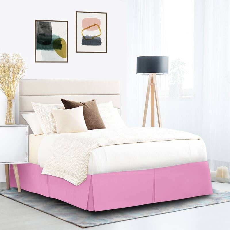Clara Clark Pleated Bed Skirt-14 inch Tailored Drop - Soft Double Brushed Premium Microfiber Ruffle Bed Skirt - Includes 8 Pins - Light Pink - Twin