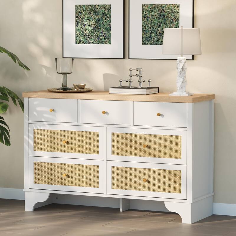 Dresser for Bedroom with 7 Drawers, 7 Drawers Double Dresser, 47.3'' Wide Wood Chest of Drawers with Wood Drawer