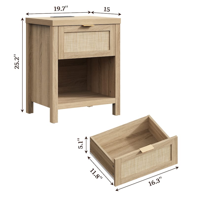 SICOTAS Farmhouse Set of 2 Nightstand with Charging Station and Drawers
