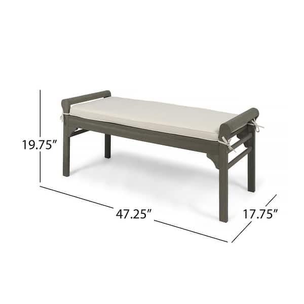 dimension image slide 1 of 2, Nelson Rustic Acacia Wood Bench with Cushion by Christopher Knight Home